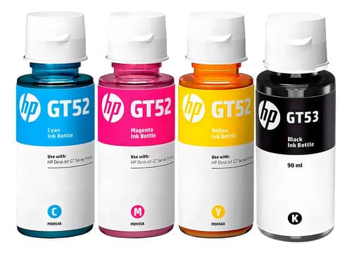 Tinta Hp Original Kit X4 | Gt53 Negro 90 Ml + Gt52 Colores 70ml C/u Amarillo, Negro, Cyan, Magenta