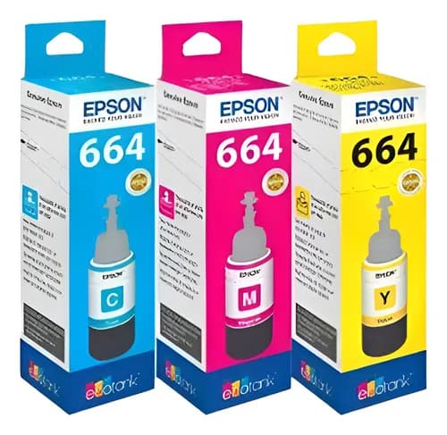 Tinta Epson T664220 + T664320 + T664420 L200 L300 L355 L1300 Cian / Amarillo / Magenta
