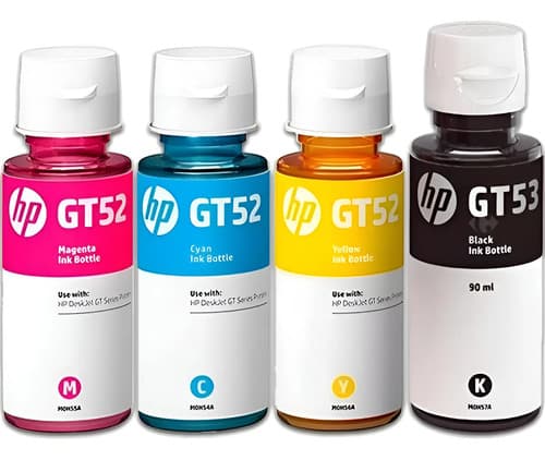 Kit 4 Botellas Tinta Hp Gt52 Gt53 Color Ink Tank 115 315 415 Amarillo, Negro, Cyan, Magenta