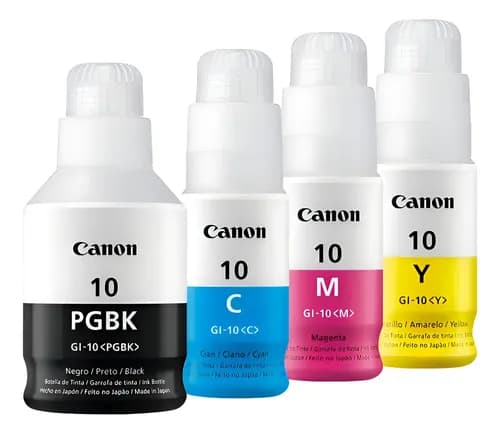 Kit 4 Botellas Tinta Canon Gi-10 Negro Cian Magenta Amarillo Soportes Térmicos Para Latas Y Botellas