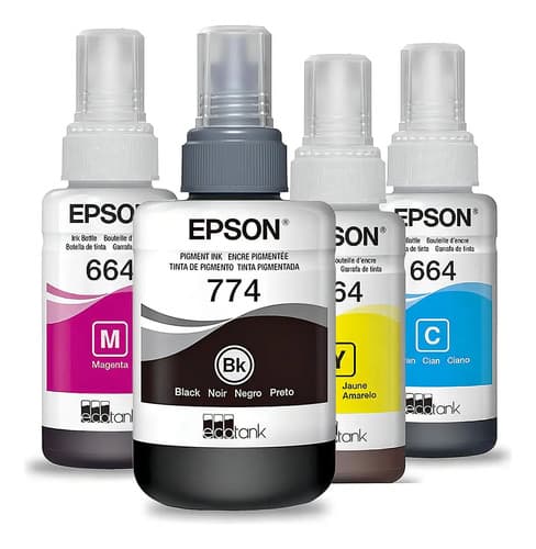 Combo Tinta Epson 774 + 664 Color P L1455 L606 L655 Negro, Cian, Amarillo, Magenta