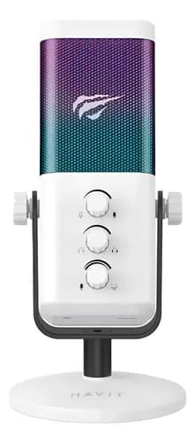 Micrófono Gamer Havit Gk65 Cardioide Rgb, Usb Tipo C Blanco Blanco