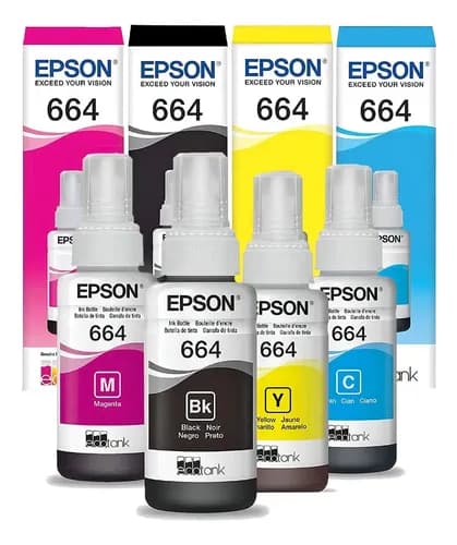 Combo Tinta Epson 664 Negro + 3 Color L210 L220 Negro, Cian, Amarillo, Magenta