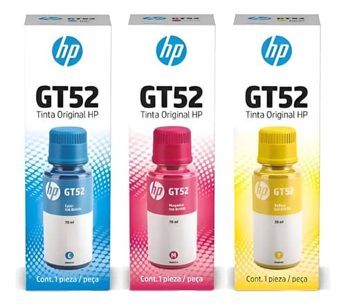 Tinta Para Impresora Hp Gt52 Color Amarillo Cian Magenta De 70 Ml 3 Unidades