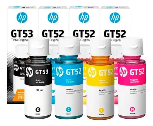 Kit 4 Botellas Tinta Hp Gt52 Gt53 Color Negro Y Colores Tinta Varios