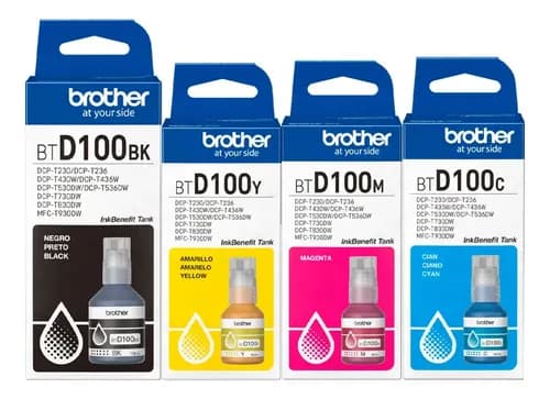 Pack De 4 Tintas Brother D100 Para T430w T530w T730dw T830dw Tinta Negro