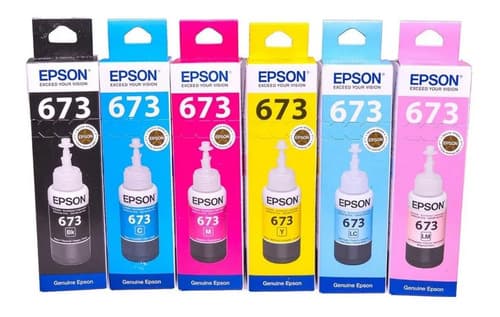 Kit Tintas Epson T673 673 L800 L805 L810 L850 L1800 - Negro, Cian, Amarillo, Magenta, Cian Claro, Magenta Claro