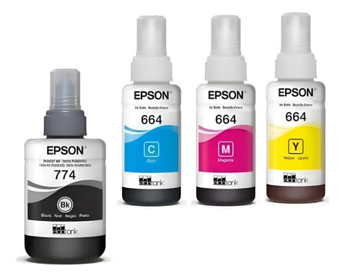 Combo Tinta Epson 774 + 664 Color Original P L1455 L606 L655 Negro, Cian, Amarillo, Magenta